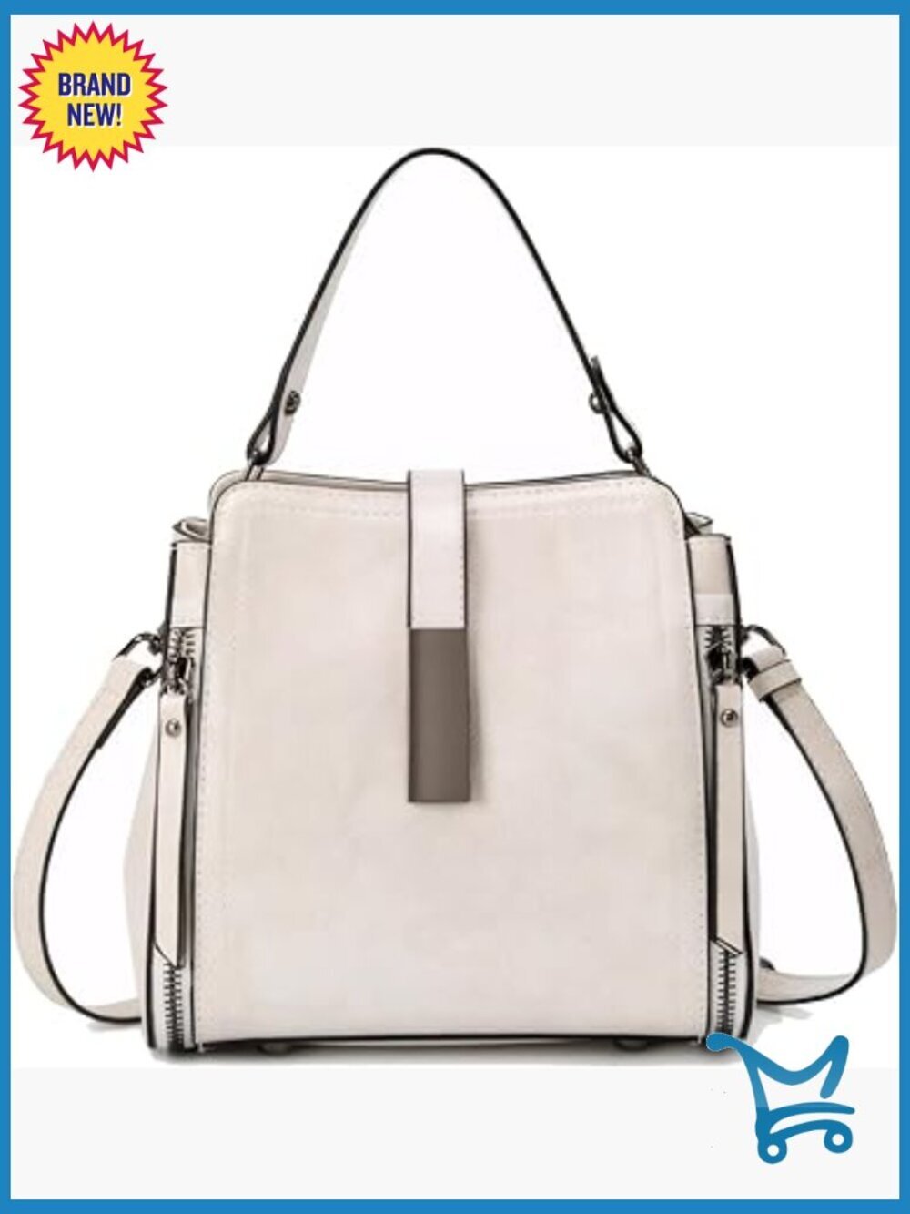 Genuine Leather Satchel Bag with Top Handle and Shoulder Strap